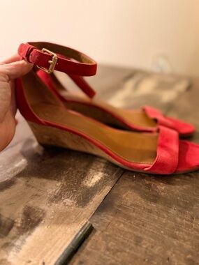 Tory Burch Red Suede Ankle-Strap Wedge Sandals